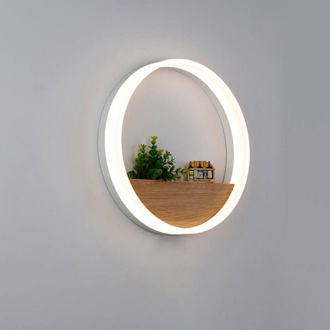 Stornfield | Lumoshelf LED Wall Sconce | Solid Wood with Shelf | Round Wall Light | Warm & White Light