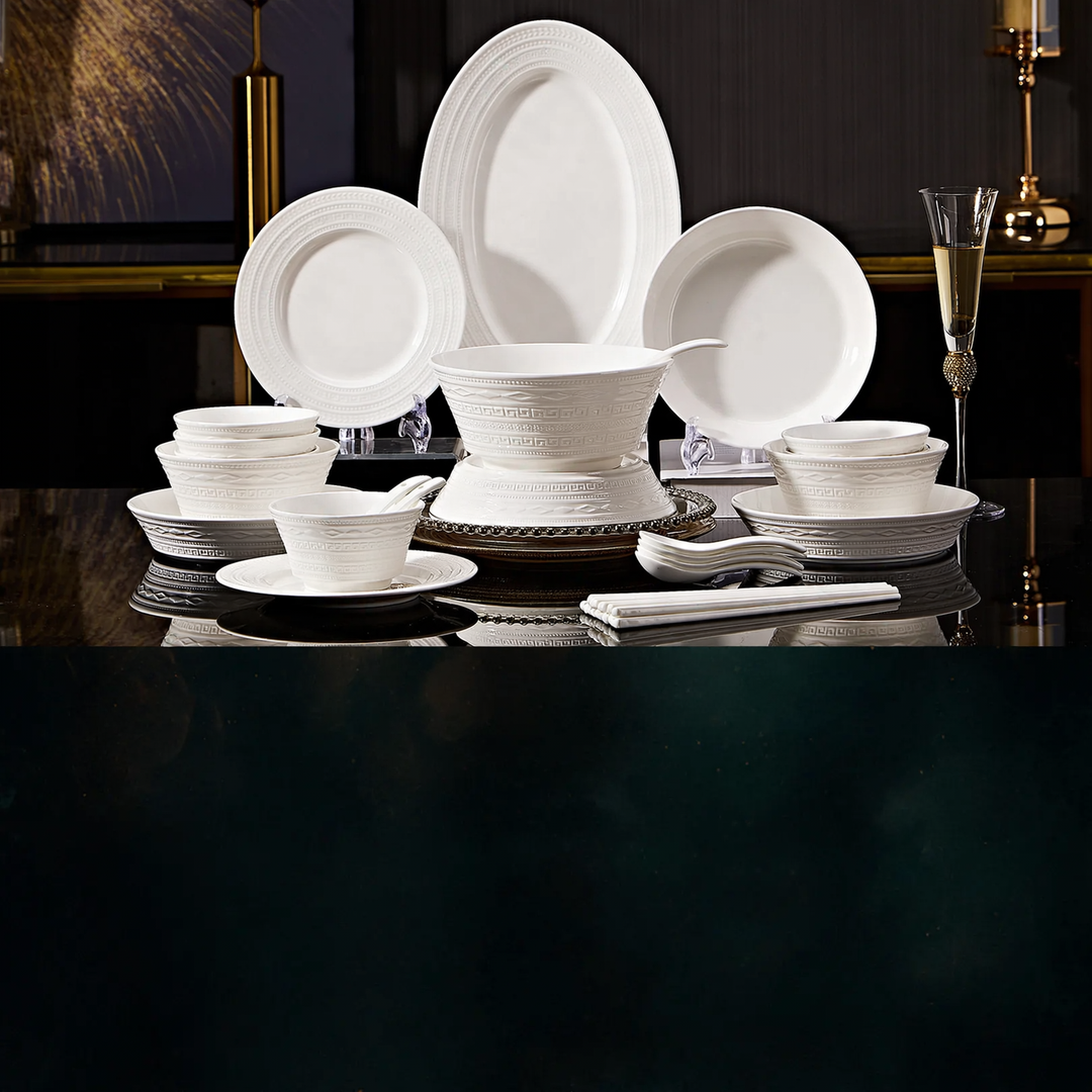 Porcelain Dinnerware Set with Gold Rim, Luxury Design