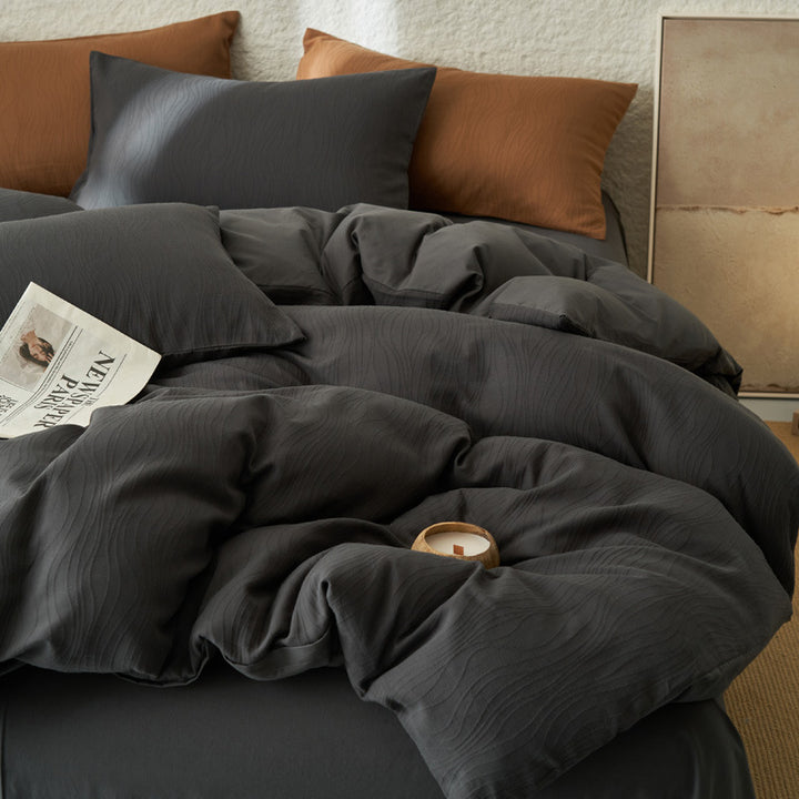 Cotton bedding set, textured pattern, washed
