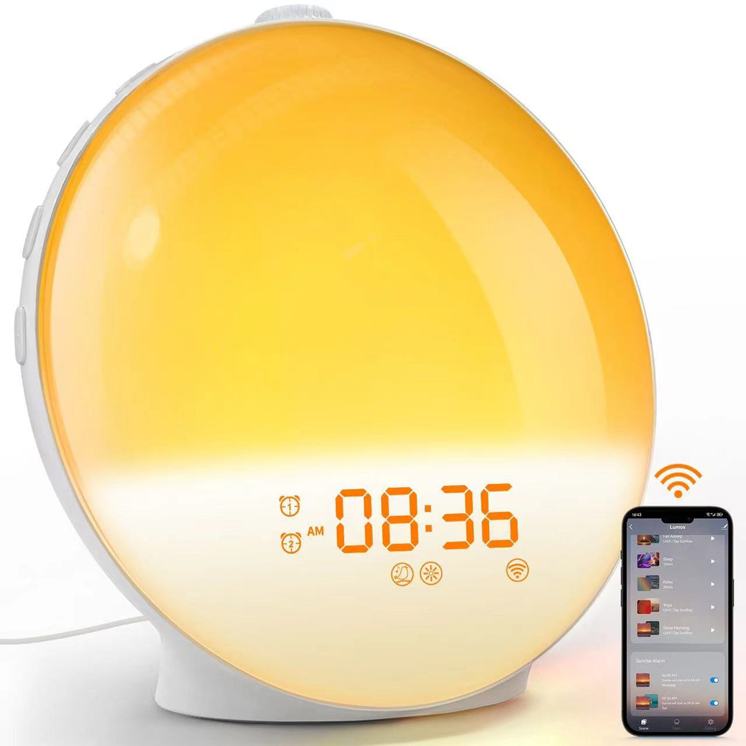 LED alarm clock with sunrise simulation and RGB night light
