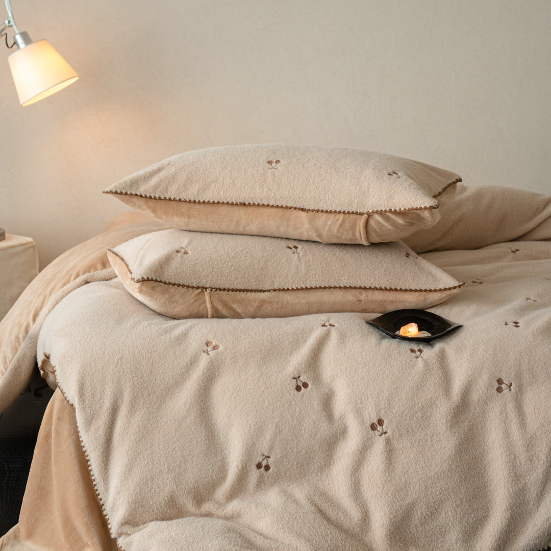 Milk fiber fleece bedding set, embroidered, for winter