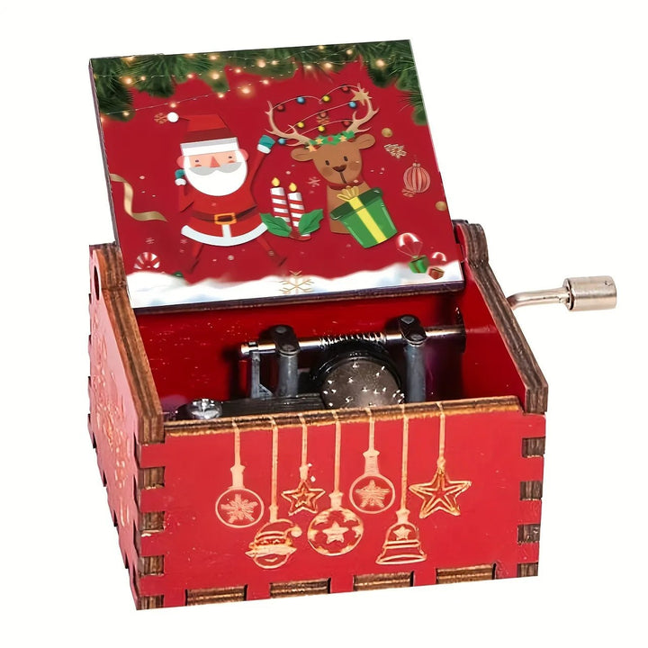 Decorative wooden music box with Christmas motifs