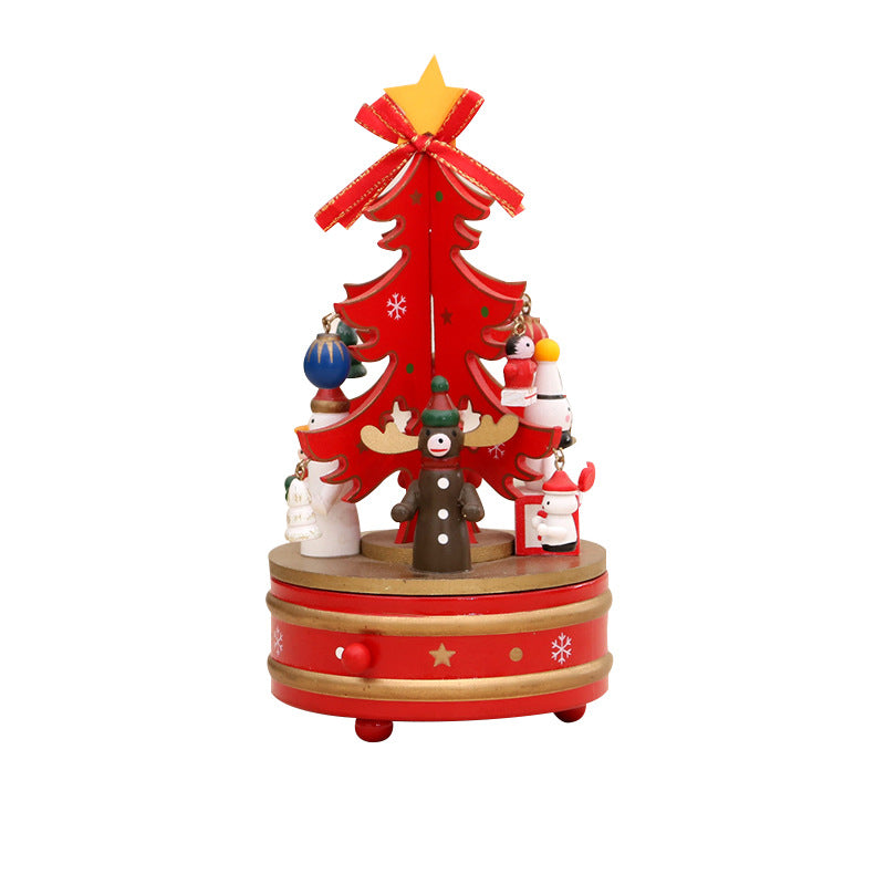 Rotating wooden music box for Christmas