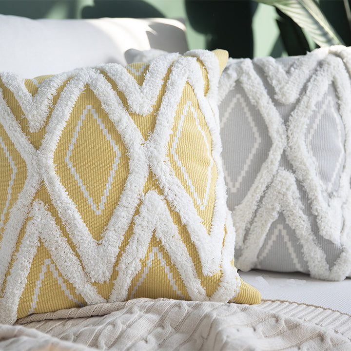 Decorative square cushion cover with tufted chenille diamond relief Stornfield