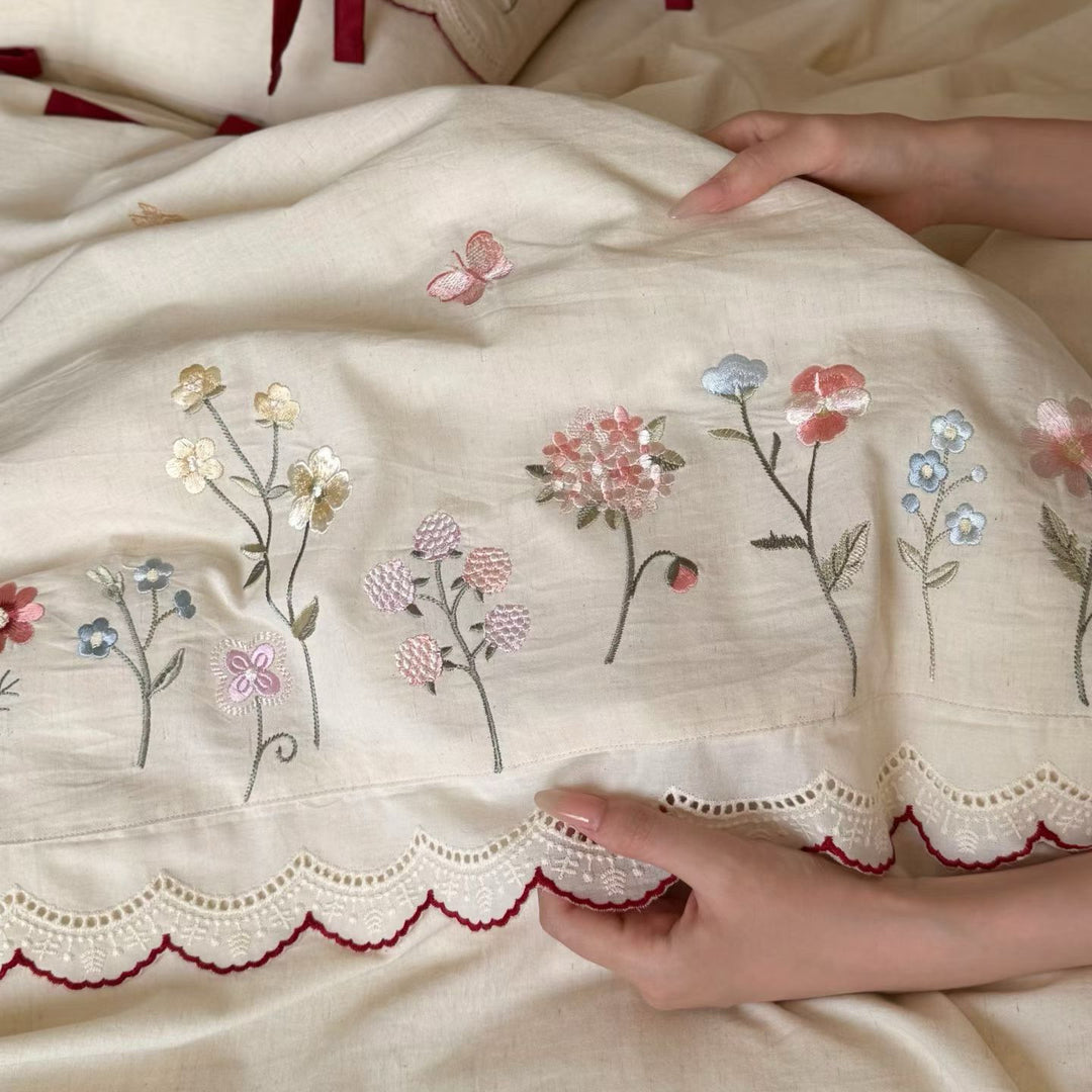 Cotton-linen bedding set, embroidered, French