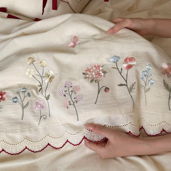 Cotton-linen bedding set, embroidered, French