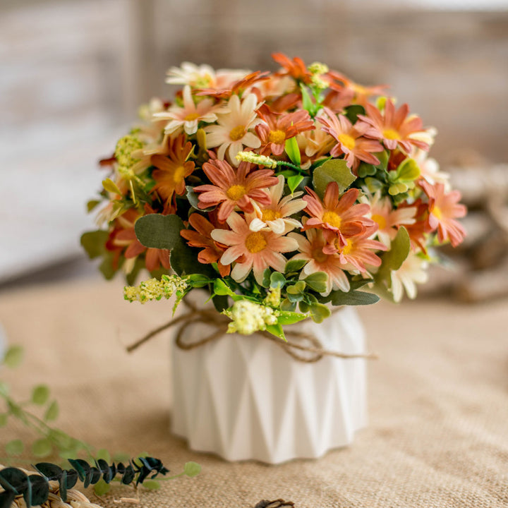 Silk Floral Arrangement in Twine-Wrapped Ceramic Planter Centerpiece