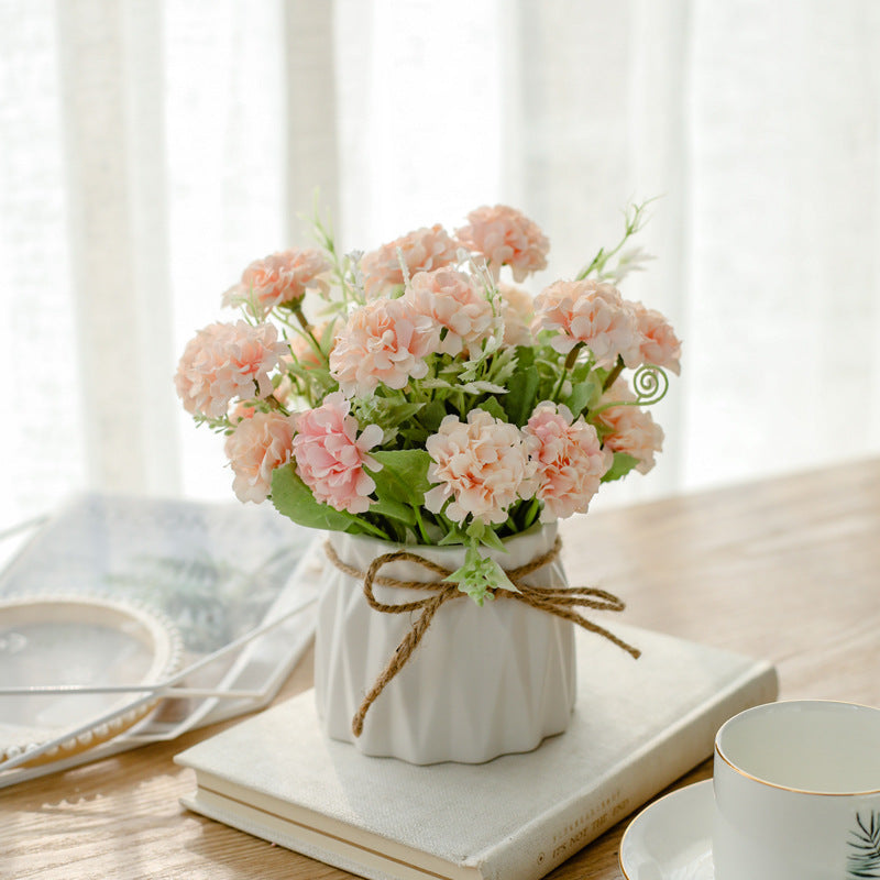 Silk Floral Arrangement in Twine-Wrapped Ceramic Planter Centerpiece