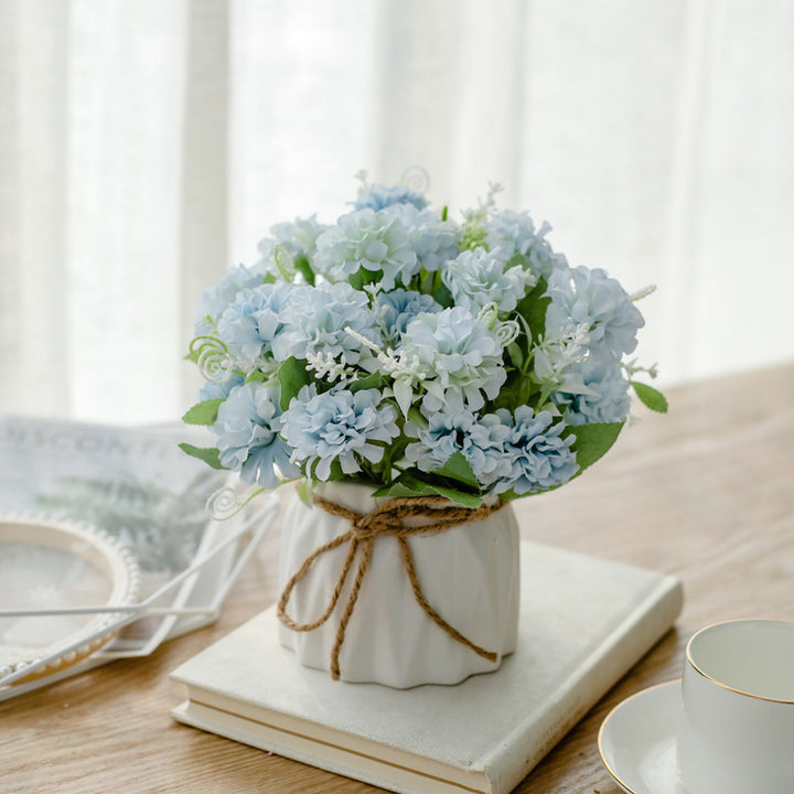Silk Floral Arrangement in Twine-Wrapped Ceramic Planter Centerpiece
