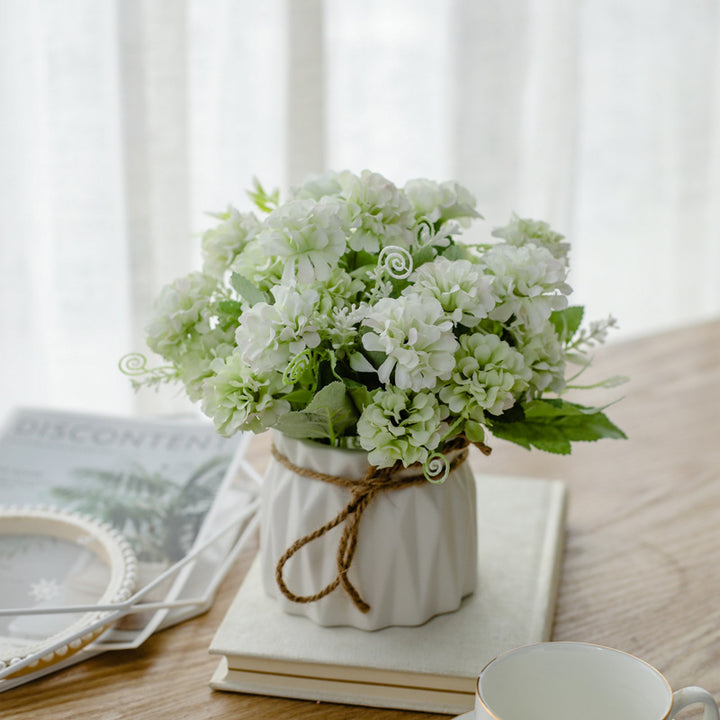 Silk Floral Arrangement in Twine-Wrapped Ceramic Planter Centerpiece