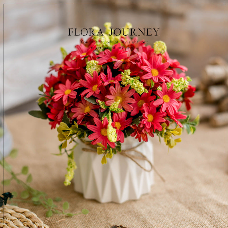 Silk Floral Arrangement in Twine-Wrapped Ceramic Planter Centerpiece