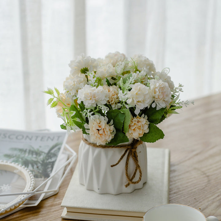Silk Floral Arrangement in Twine-Wrapped Ceramic Planter Centerpiece