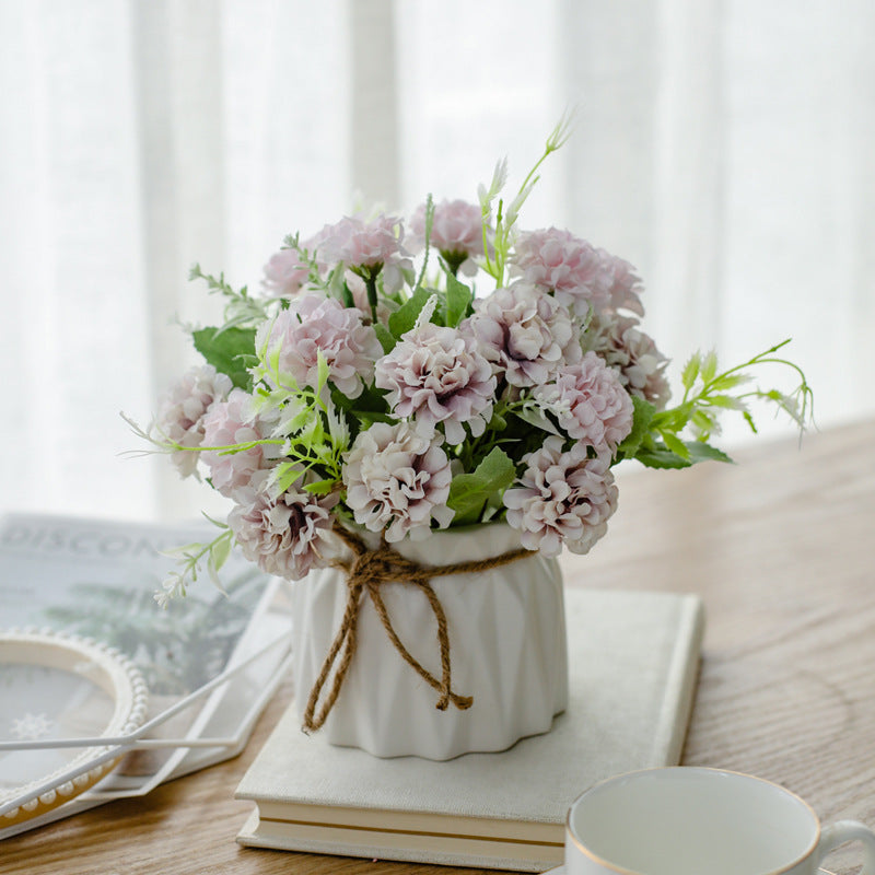 Silk Floral Arrangement in Twine-Wrapped Ceramic Planter Centerpiece