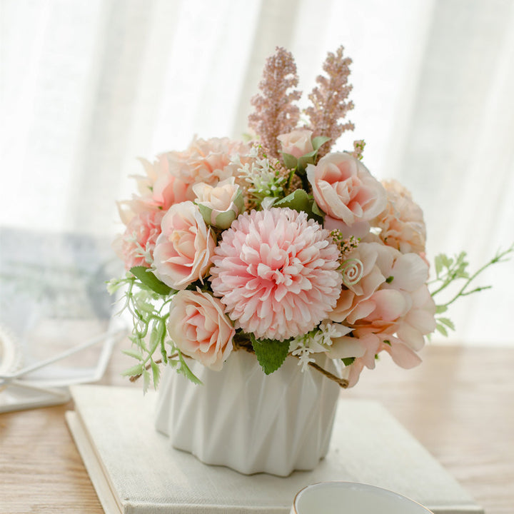 Silk Floral Arrangement in Twine-Wrapped Ceramic Planter Centerpiece