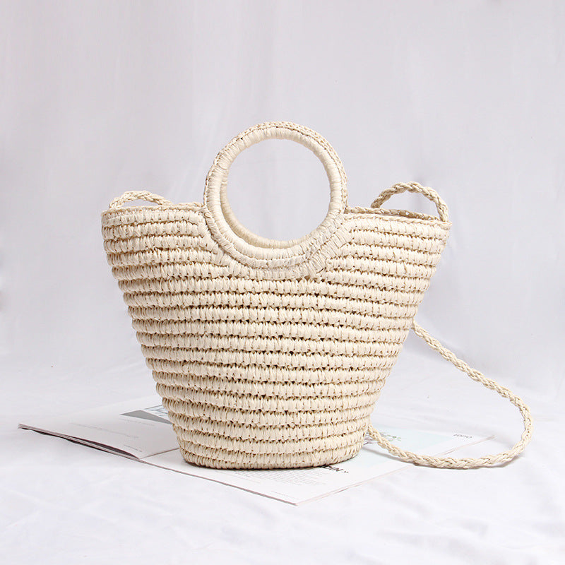 Handmade basket bag with round handle and removable shoulder strap Stornfield