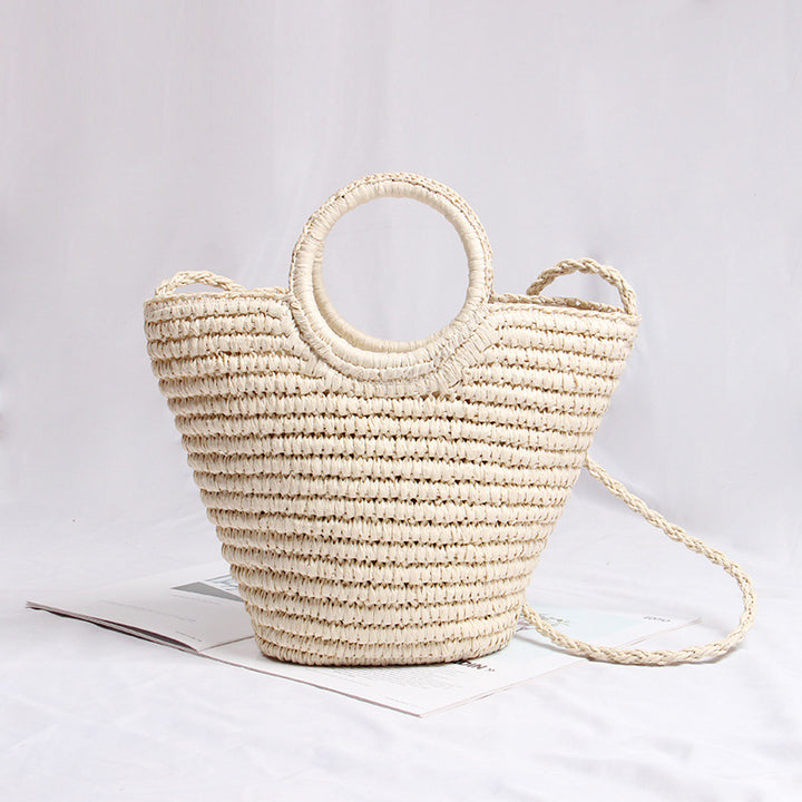 Handmade basket bag with round handle and removable shoulder strap Stornfield