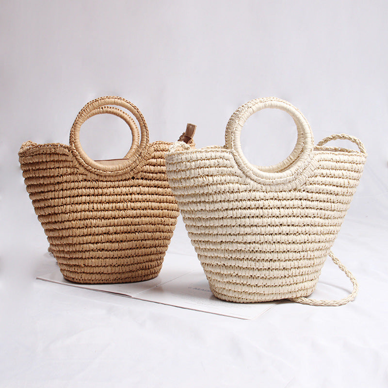Handmade basket bag with round handle and removable shoulder strap Stornfield