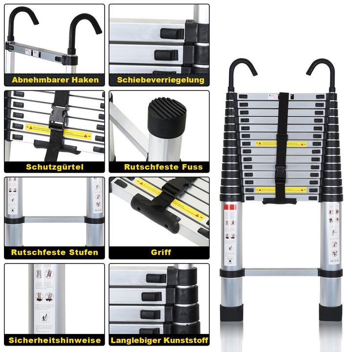 Telescopic ladder with 2 detachable hooks | Stornfield