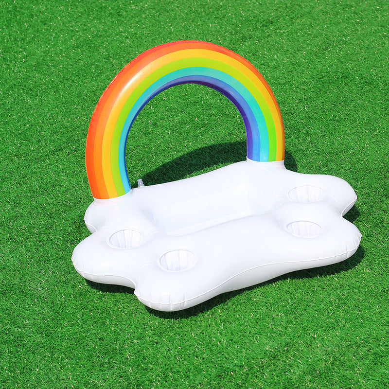 Women Inflatable Rainbow Swimming Island with Integrated Drink Holders Stornfield