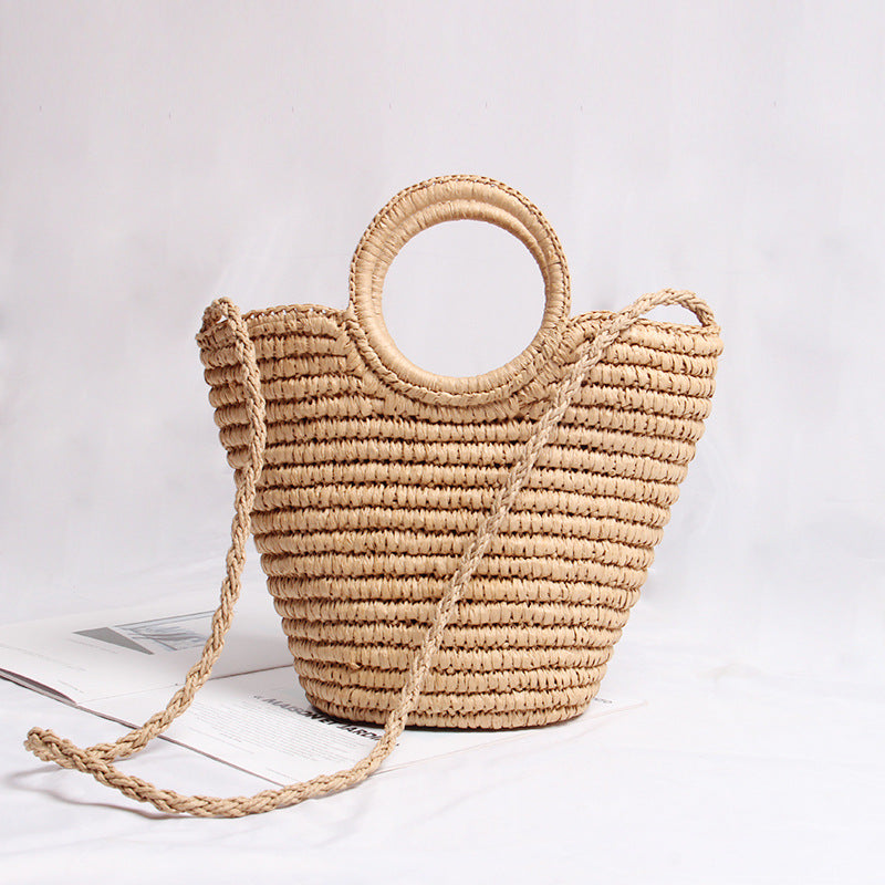 Handmade basket bag with round handle and removable shoulder strap Stornfield