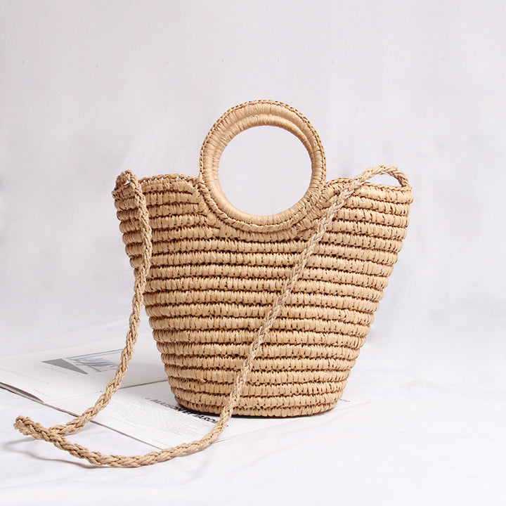 Handmade basket bag with round handle and removable shoulder strap Stornfield