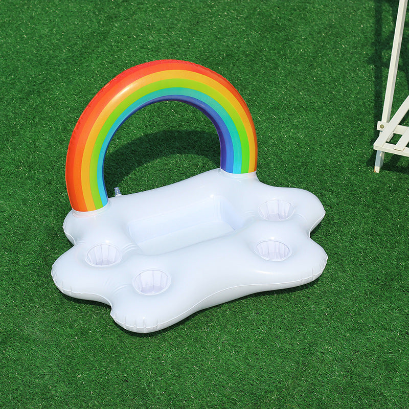 Women Inflatable Rainbow Swimming Island with Integrated Drink Holders Stornfield
