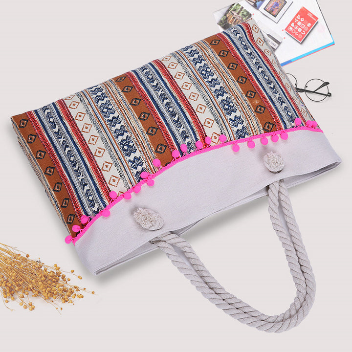 Large beach bag with crocheted embellishments Stornfield