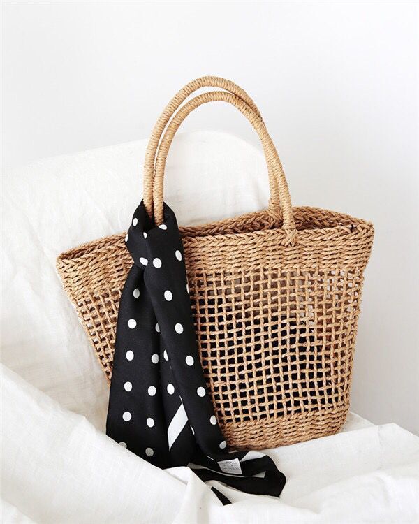 Elegant basket bag with stylish weaving and fashionable scarf Stornfield