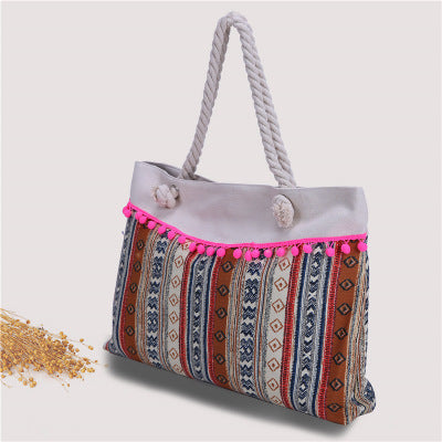 Large beach bag with crocheted embellishments Stornfield