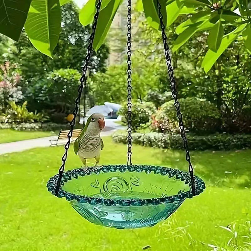 Hanging feeder and birdbath made of plastic