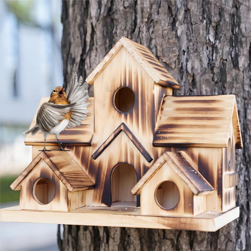 Birdhouse in villa style made of wood