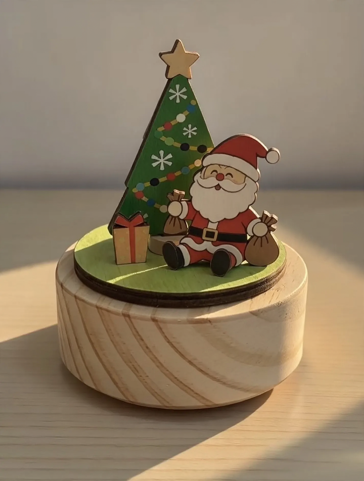 Christmas wooden music box with Santa Claus