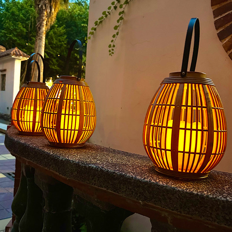 Modern Art Deco Solar Round Lantern Rattan LED Outdoor Landscape Light For Garden | Stornfield
