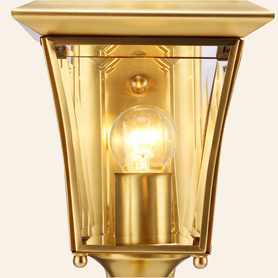 European Modern Luxury Quadrilateral Brass Glass Waterproof 1-Light Outdoor Wall Sconce Lamp | Stornfield