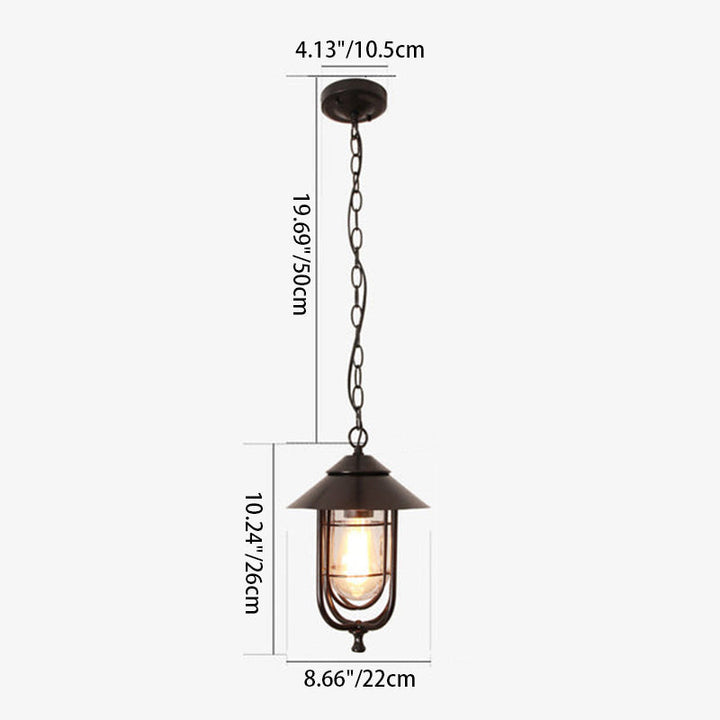 Industrial Vintage Aluminum Cage Glass 1-Light Outdoor Waterproof Pendant Light | Stornfield