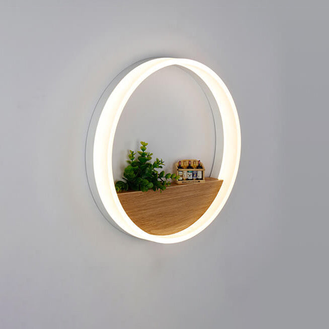 Stornfield | Lumoshelf LED Wall Sconce | Solid Wood with Shelf | Round Wall Light | Warm & White Light
