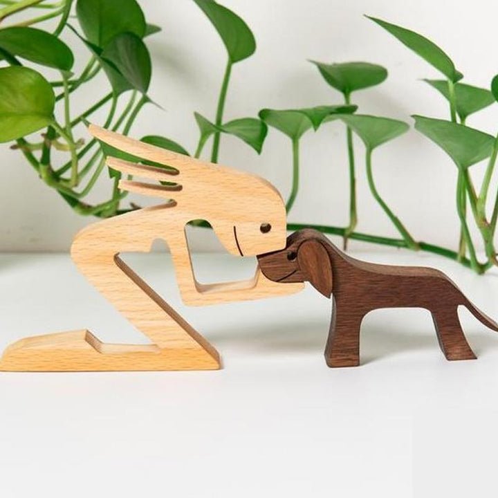 Pet Lover Gifts Wood Sculpture Family & Puppy Wooden Crafts Table Ornaments | Stornfield