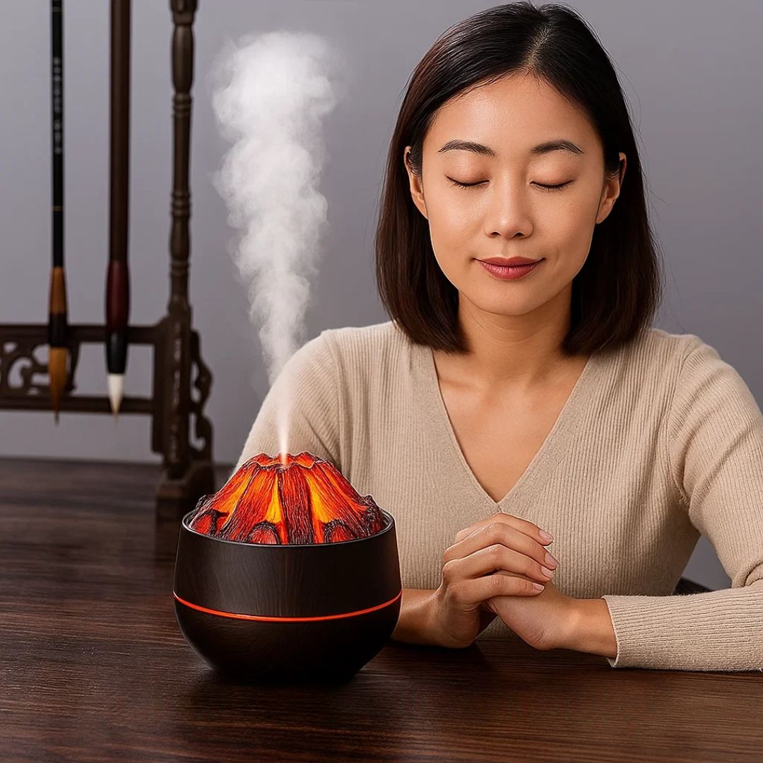 FlameMist | Essential Oil Diffuser – LED Flame – Two Mist Modes – Silent USB Design – Home Relaxation Bowl