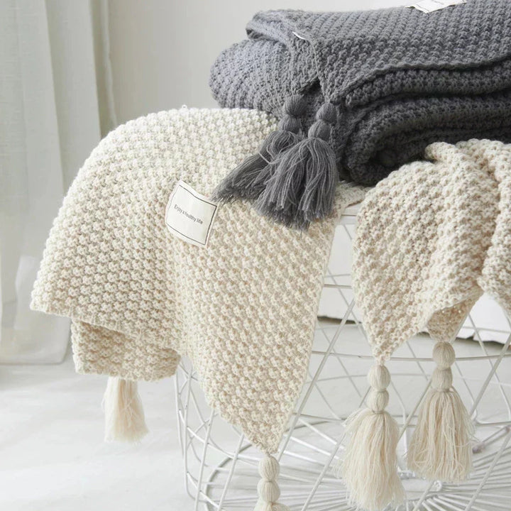Stornfield | NordiWrap Knitted Wool Throw with Fringes | Nordic Design | Cozy and Stylish | Perfect for the Home