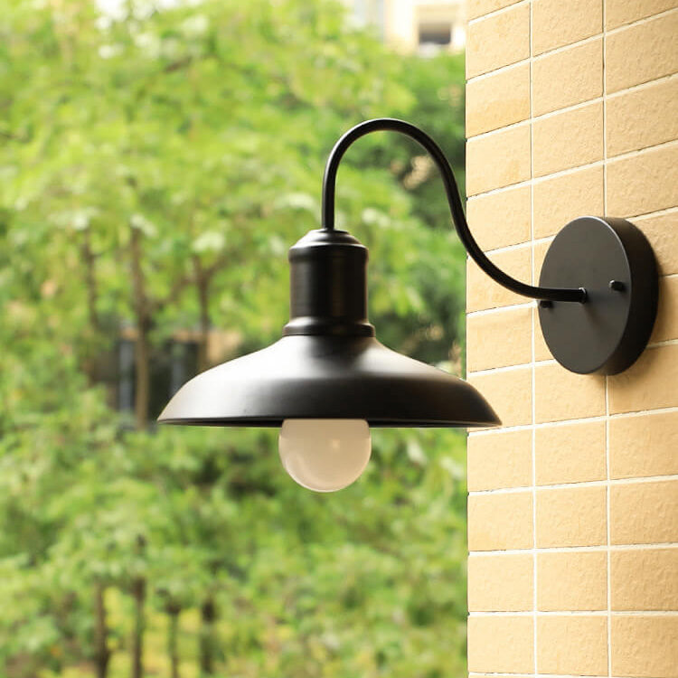 Retro Loft Dome Iron Outdoor Waterproof 1-Light Bent Arm Wall Sconce Lamp | Stornfield