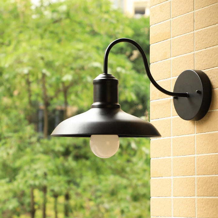 Retro Loft Dome Iron Outdoor Waterproof 1-Light Bent Arm Wall Sconce Lamp | Stornfield