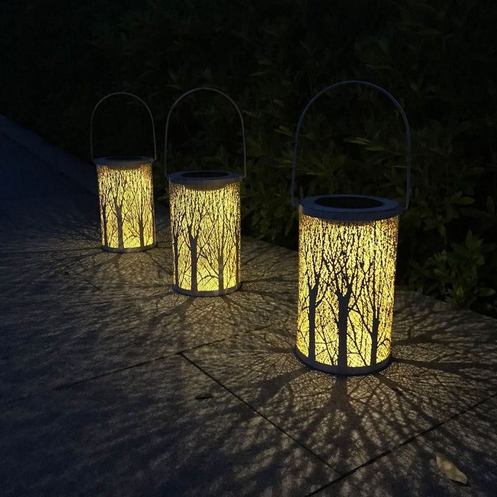 Modern Art Deco Solar Cylinder Skeleton Lantern Iron LED Outdoor Landscape Light For Garden | Stornfield