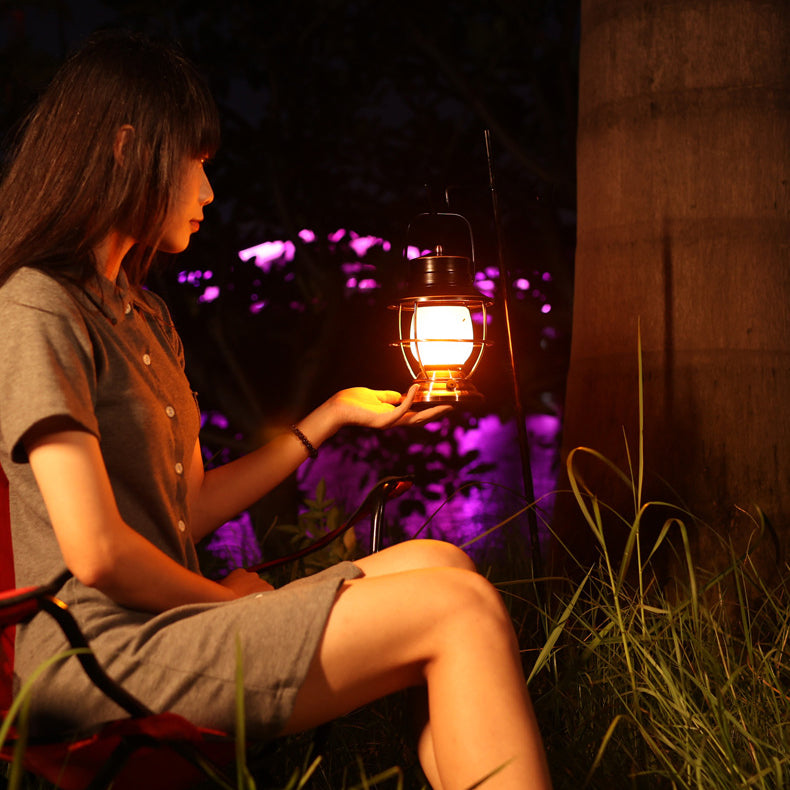 Traditional Farmhouse Waterproof Rechargeable Iron Acrylic Cylinder LED Table Lamp For Entertainment Room | Stornfield