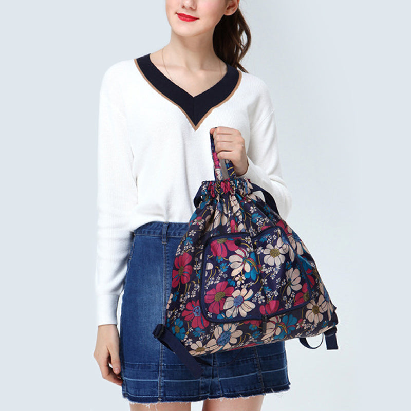 Foldable Printed Nylon Backpack with Drawstring | Stornfield