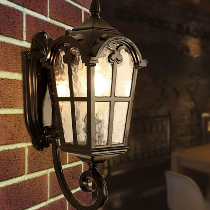 European Retro Glass Aluminum Lantern Outdoor Waterproof 1-Light Wall Sconce Lamp | Stornfield