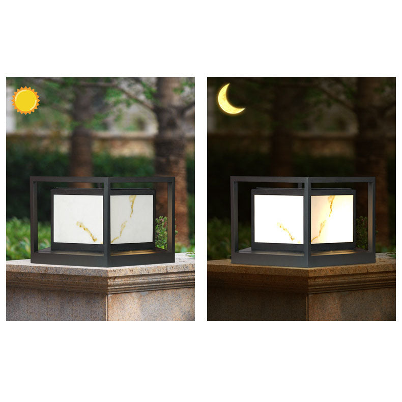 Modern Solar Square Chinese Outdoor Column Head Light LED Lawn Landscape Light | Stornfield