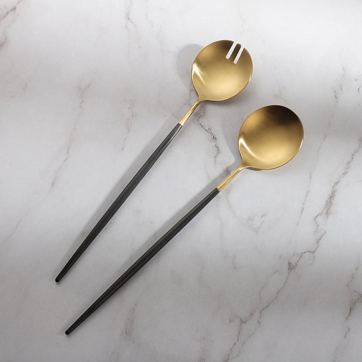 Stornfield | Black and Gold Salad Servers and Serving Utensils Set
