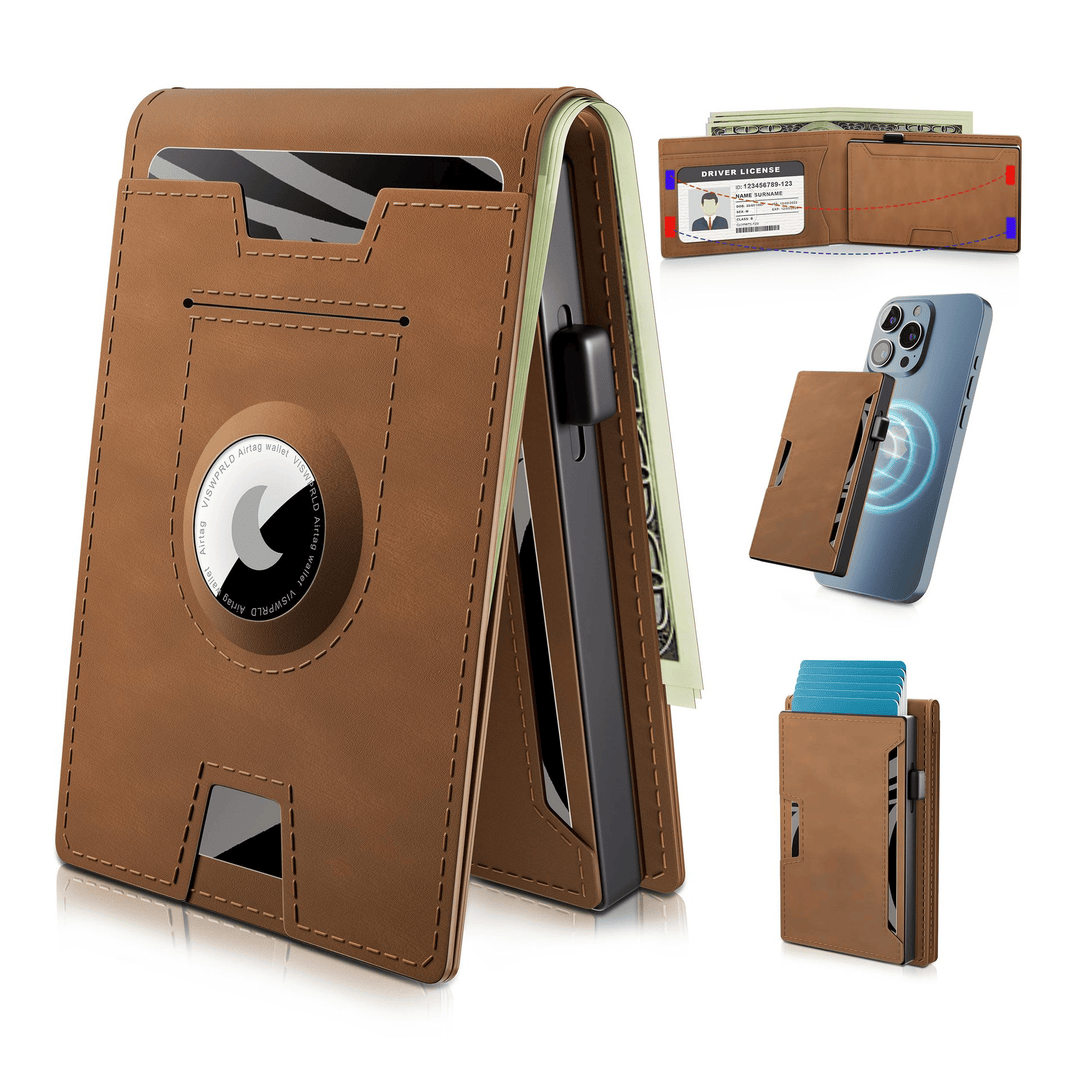 Stornfield | Pop Up aluminum bag Money Clip Slim Leather Slots Credit Card Holder RFID Blocking Bifold Minimalist Wallet