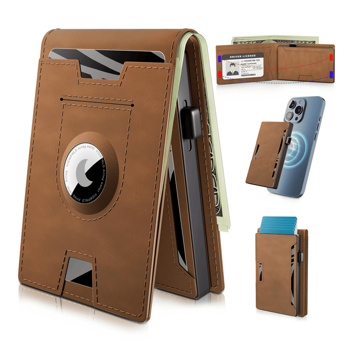 Stornfield | Pop Up aluminum bag Money Clip Slim Leather Slots Credit Card Holder RFID Blocking Bifold Minimalist Wallet