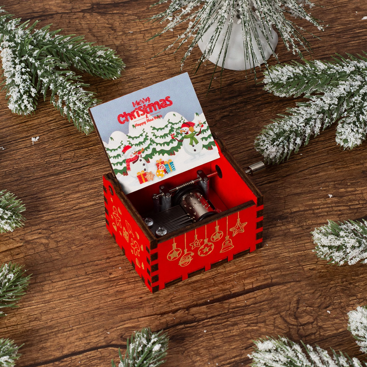 Decorative wooden music box with Christmas motifs